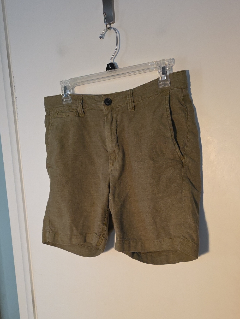 John Varvatos Linen Olive Green Flat-Front Linen Blend Shorts 30Waist 6" Inseam